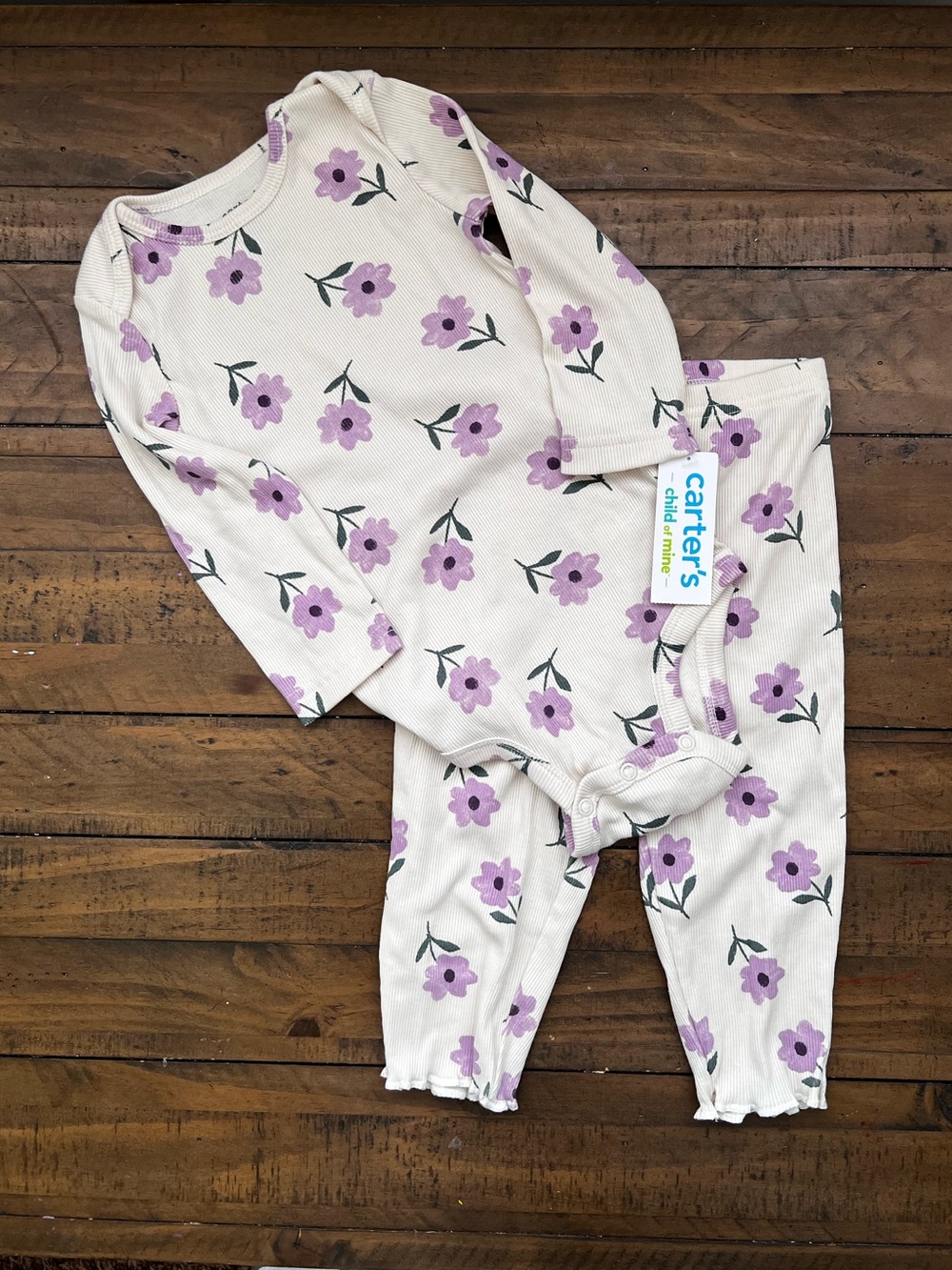 NWT Carter's Cream Floral Baby Pajama Two-Piece Set